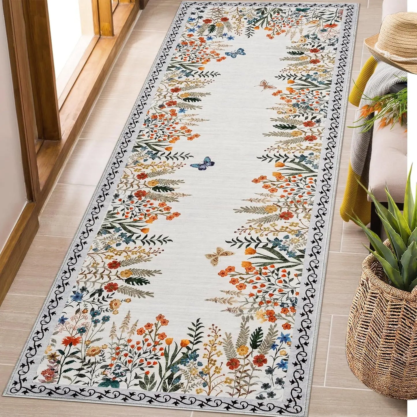 Washable Area Rugs for Living Room, Non-Slip Floral Rugs for Bedroom, Runner Rugs for Hallway, Area Rug Carpet for Dining Room