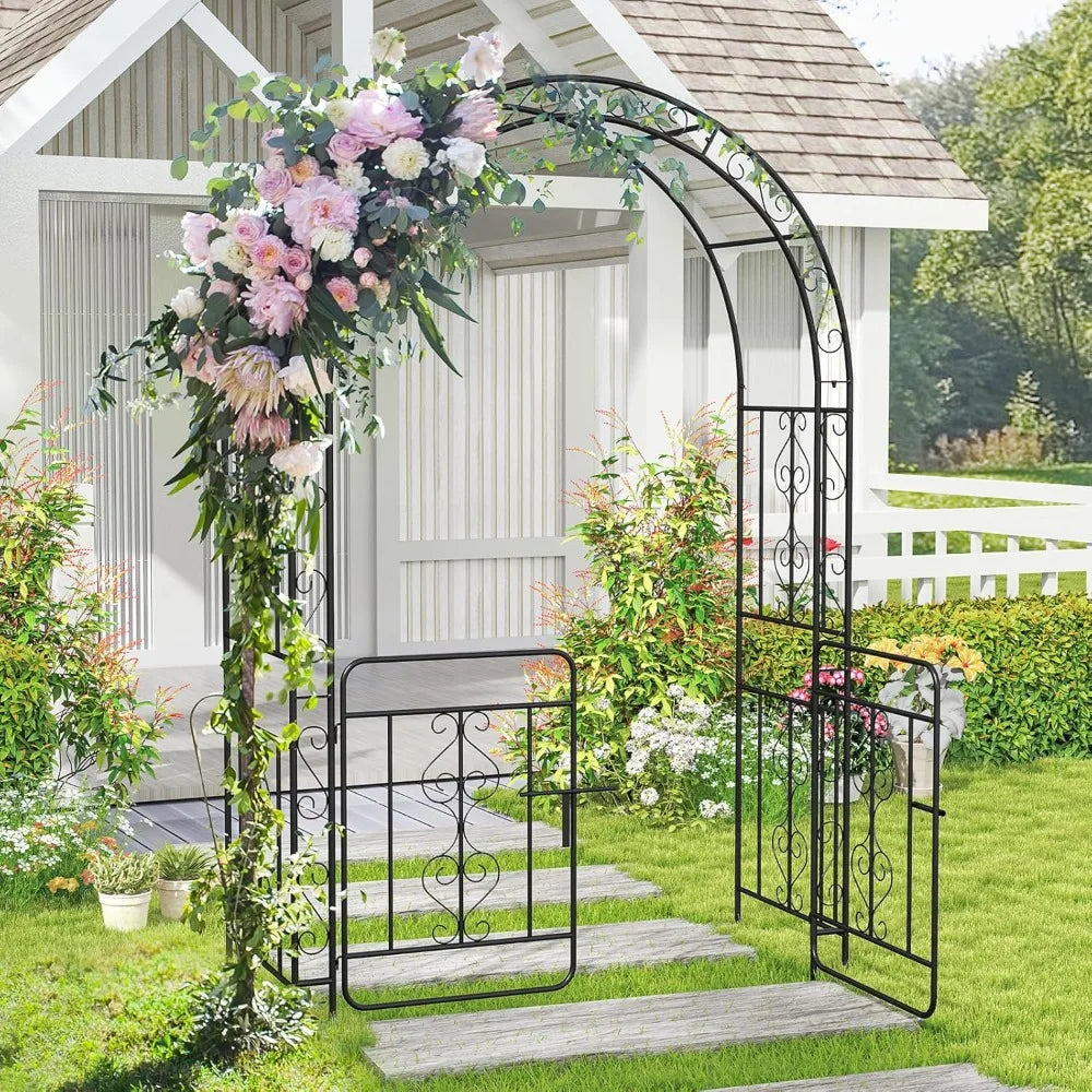 ZUIYU Garden Arbor With Gate Heavy Duty Metal Arch Trellis