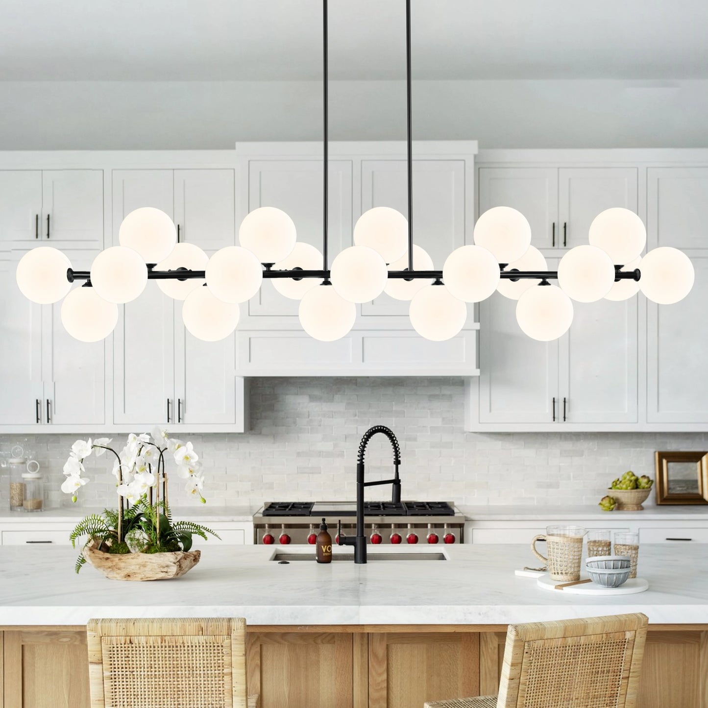 Sputnik Chandelier 21 Lights Bubble Glass Semi Flush Mount