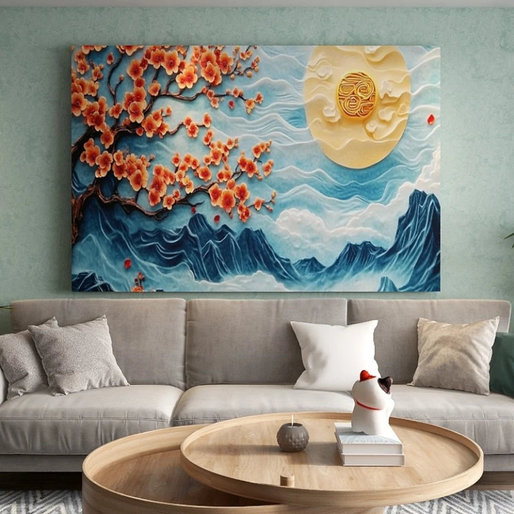 Canvas Wall Art In Pine Frame Living Room