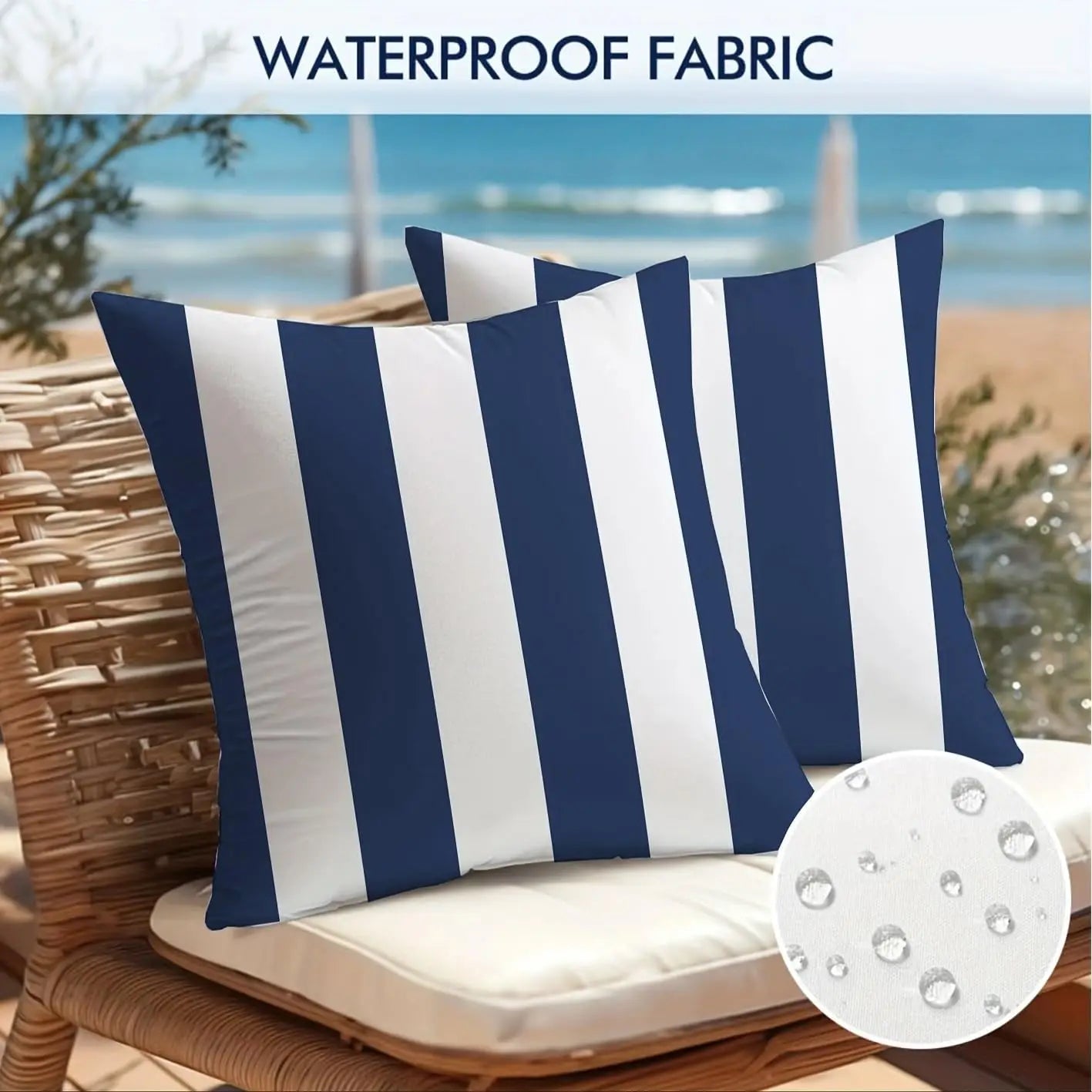 Striped Outdoor Pillow Cover Waterproof Polyester Cushion Case