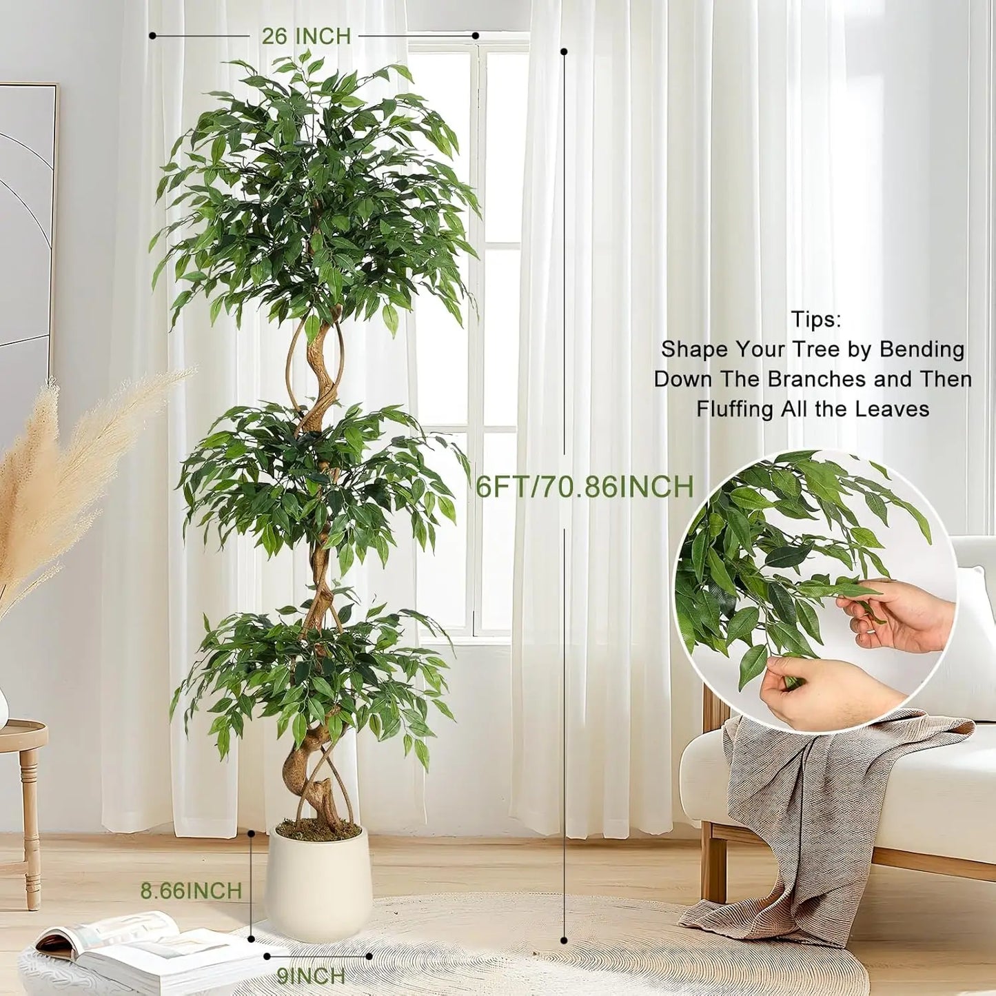 TWISTER.CKCN Ficus Tree Artificial Indoor Faux Green Plant