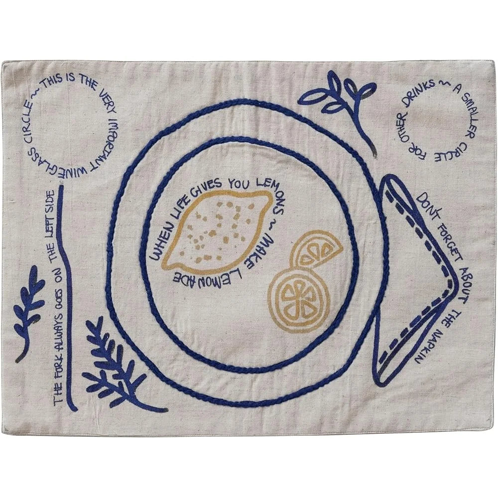 Warm Welcome Decor Woven Linen Embroidered Placemat Fruit