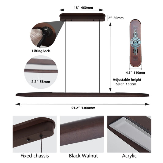 ARLGSITE Streamline Dimmable Wooden Pendant Light Fixture