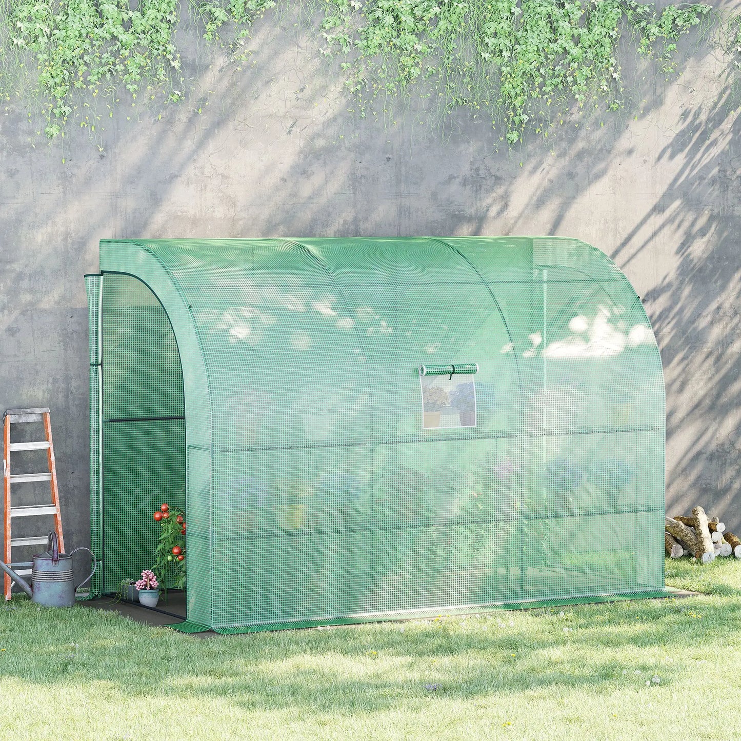 Outsunny Garden Greenhouse With Windows And Zippered Doors