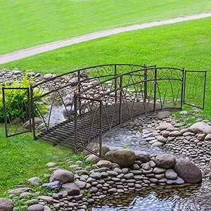 Garden Metal Bridge With Gate And Patterned Siderails