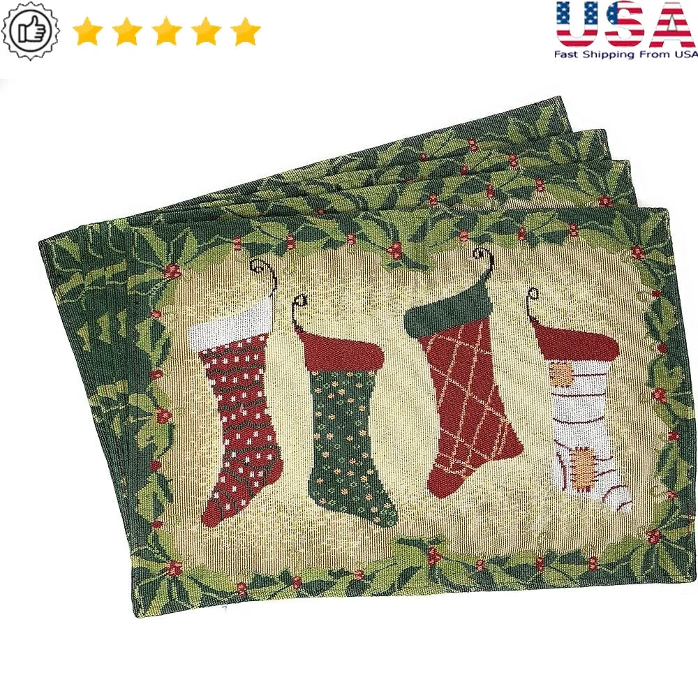 Warm Welcome Decor Christmas Stockings Tapestry Placemat Set