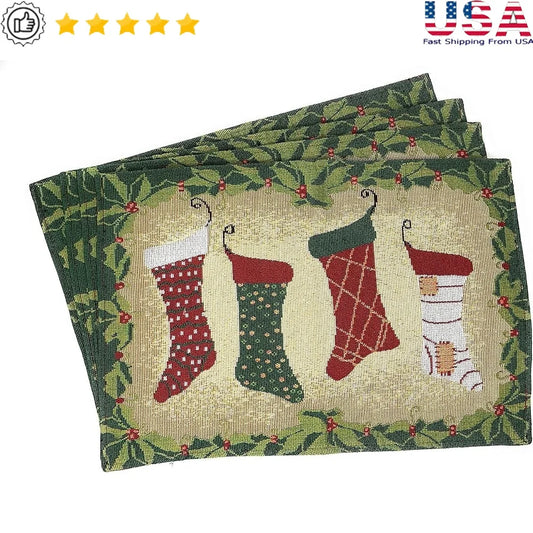 Warm Welcome Decor Christmas Stockings Tapestry Placemat Set