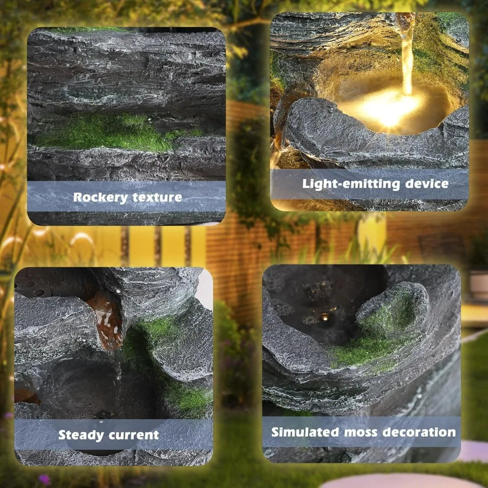 Grepatio Outdoor 7 Tier Cascading Rock Water Fountain Led