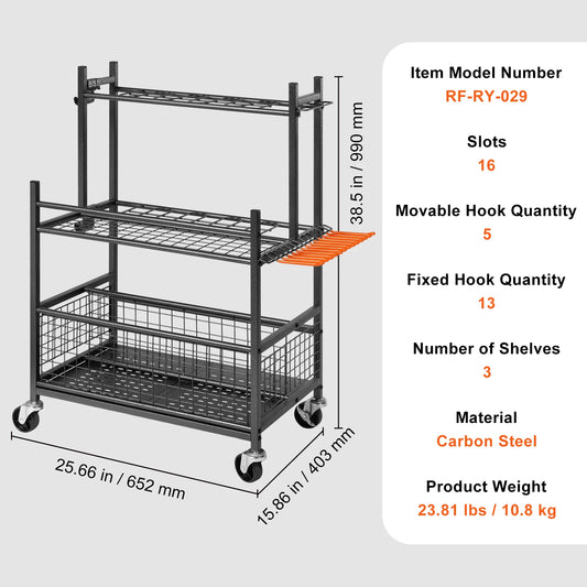 SucceBuy Garden Tool Organizer Rack With Hooks And Wheels