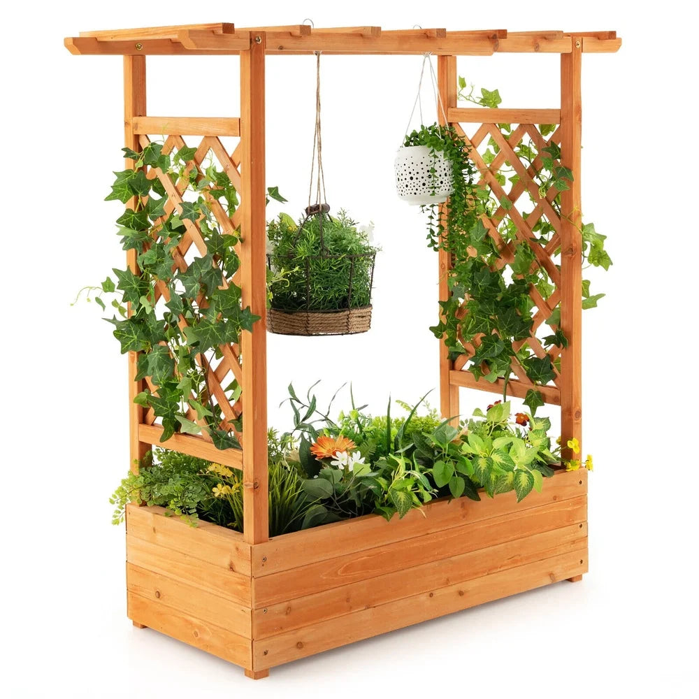 XMSJ Raised Garden Bed Planter With Trellis Drainage