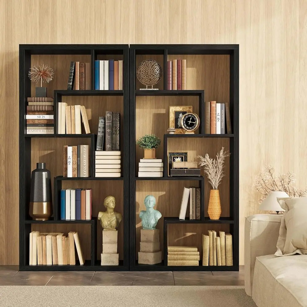 IRONCK Geometric 6 Shelf Industrial Etagere Bookcase Tall Storage Display With Thick Shelves