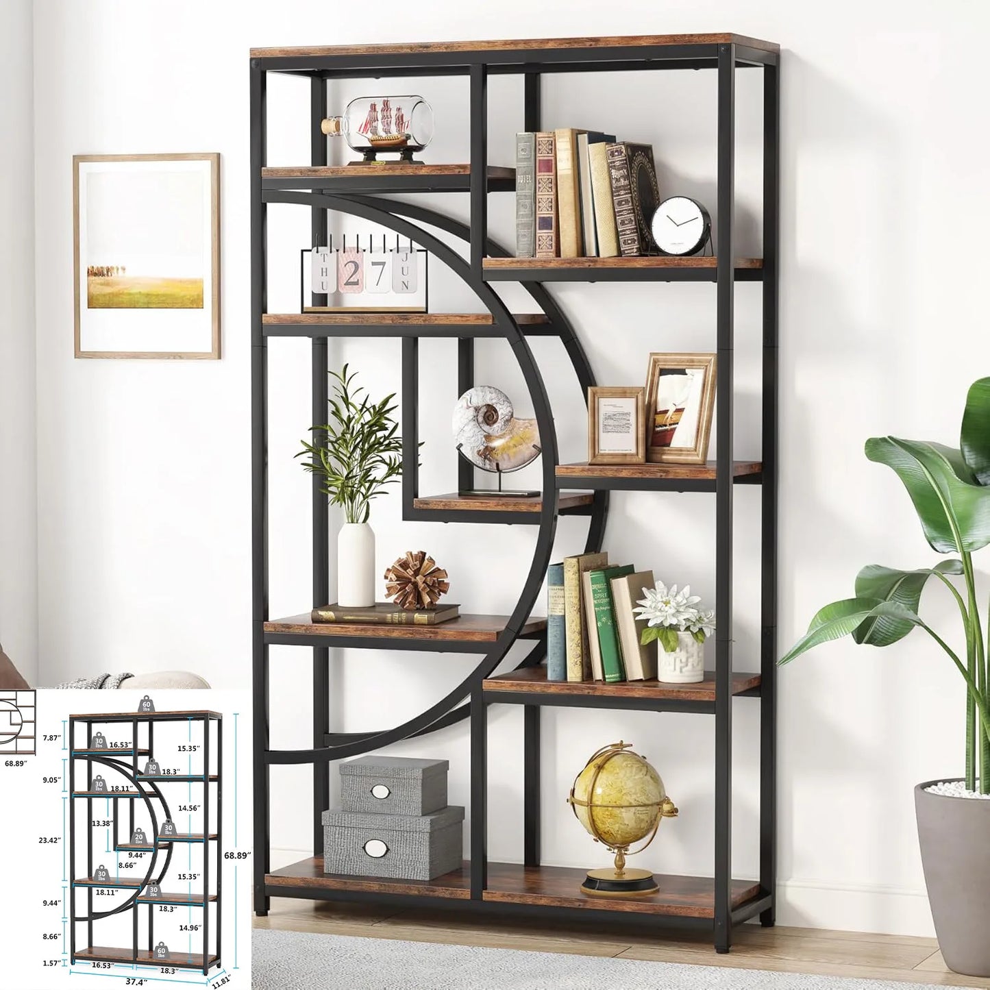 Little Tree Industrial 5-Tier Etagere Bookcase Display Shelving Unit