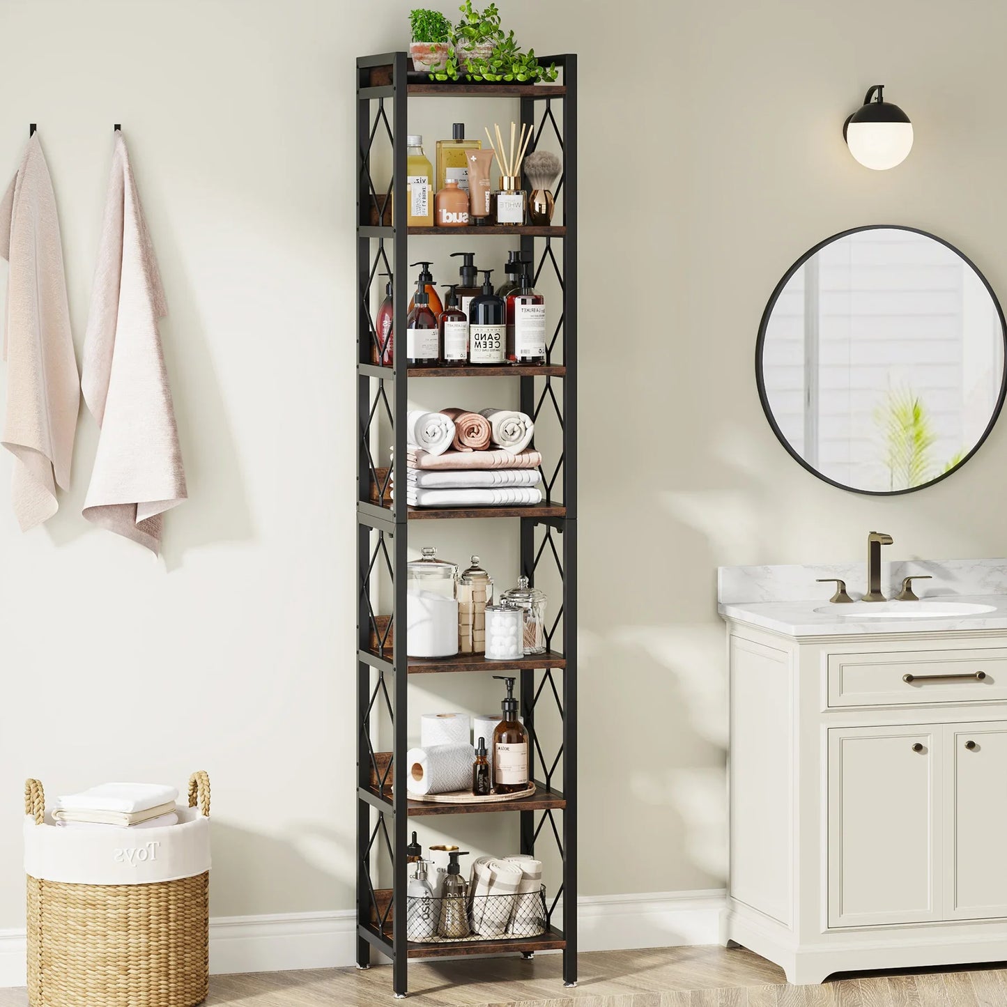 Tribesigns 7-Tier Skinny Bookshelf For Small Spaces Freestanding Display Organization