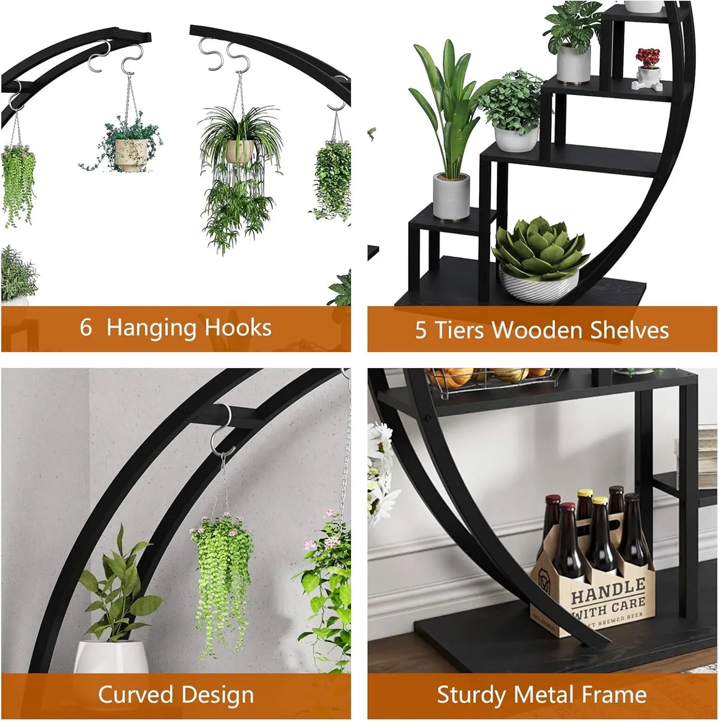 TWISTER.CK 5-Tier Metal Plant Stand Half Moon Indoor Rack