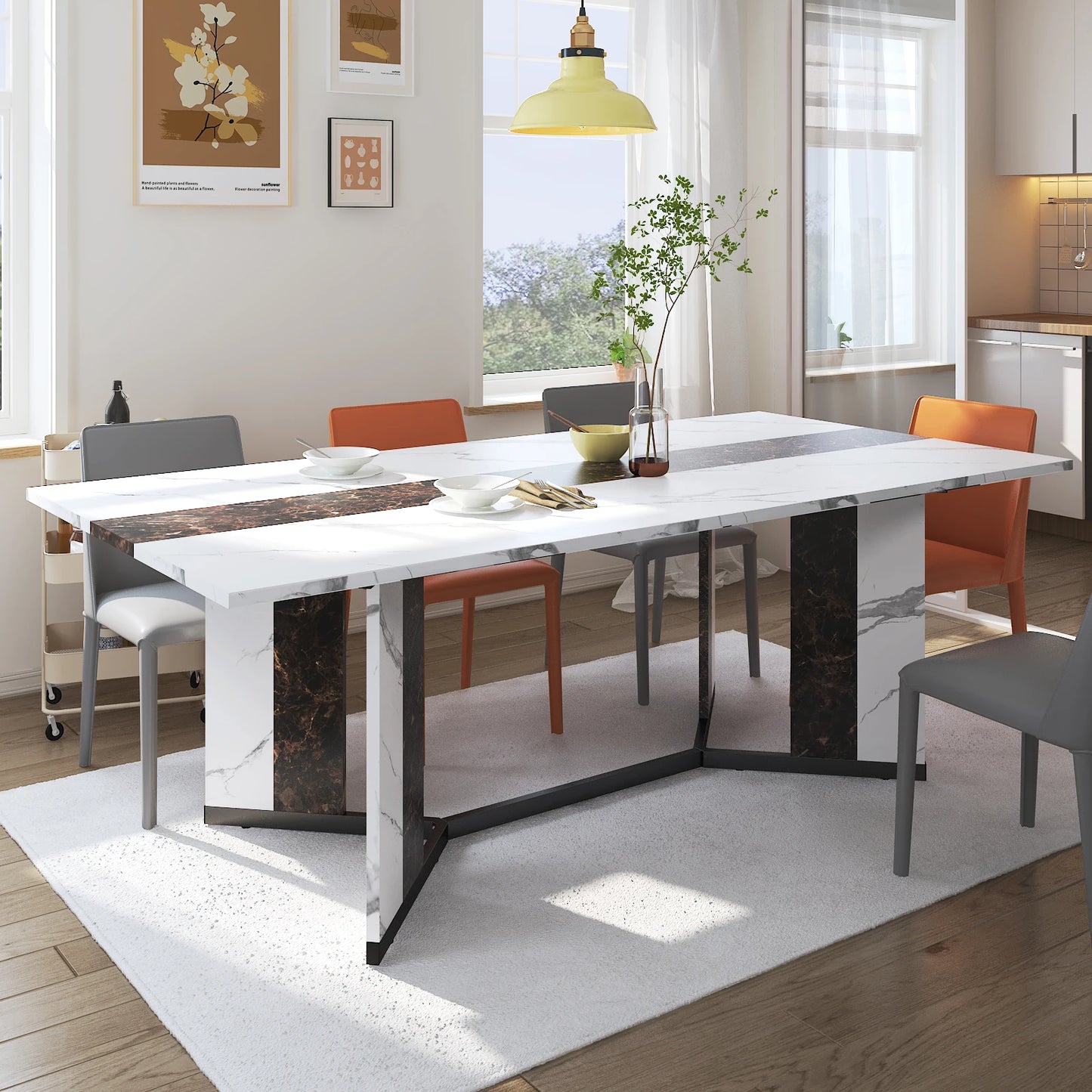 Warm Welcome Decor Dining Table Wood Tabletop Metal Legs