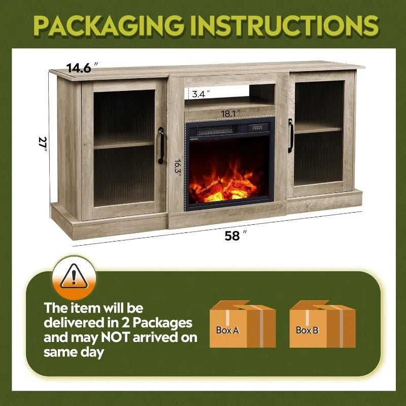 XMSJ Fireplace TV Stand with Built-In Electric Heater Console