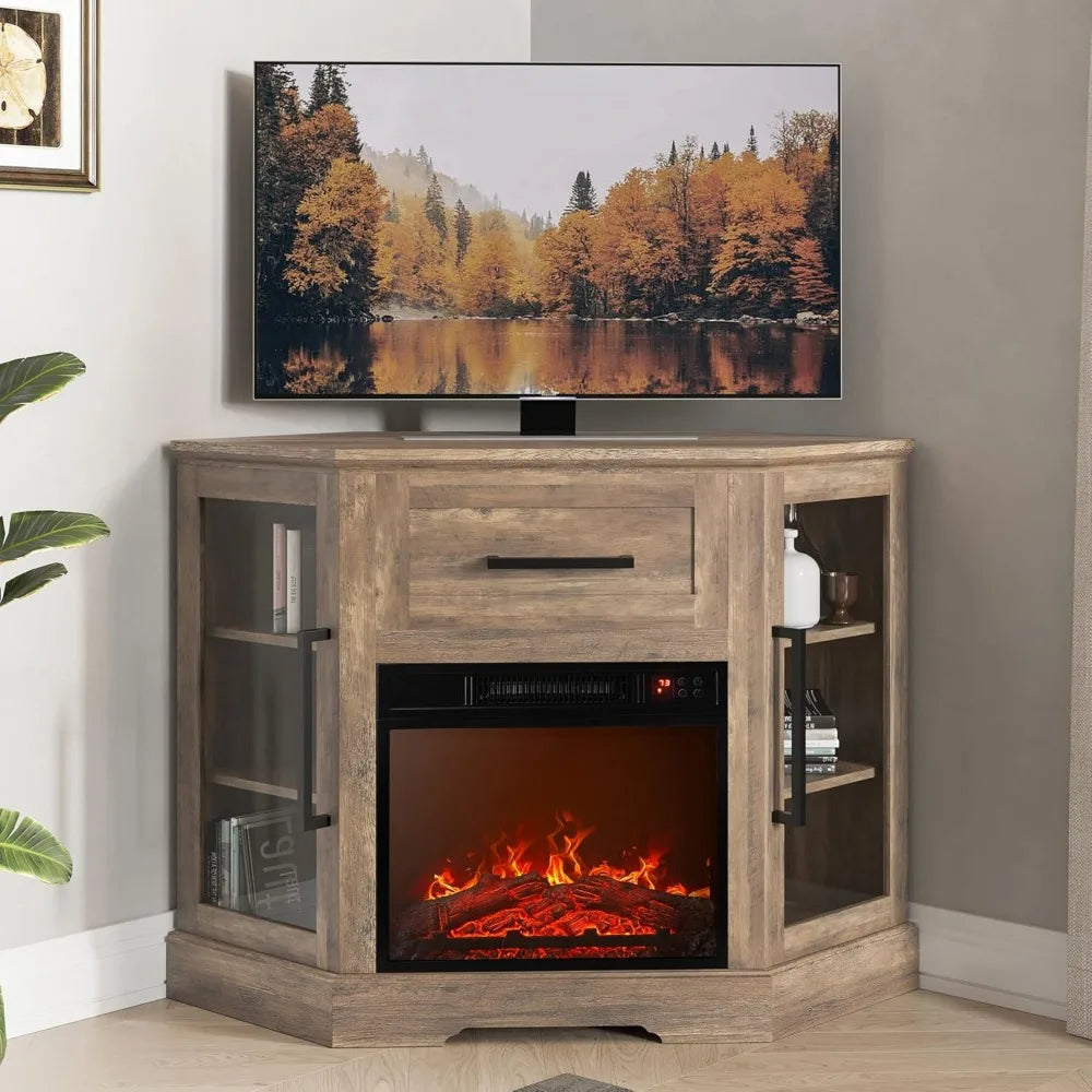 Color Modern Corner TV Stand with Electric Fireplace Heater