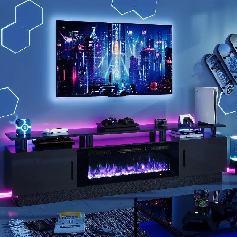 XMSJ Modern Electric Fireplace TV Stand With LED Flame