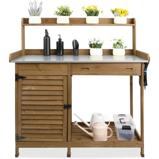 Angduo Outdoor Potting Bench Waterproof Wooden Work Table
