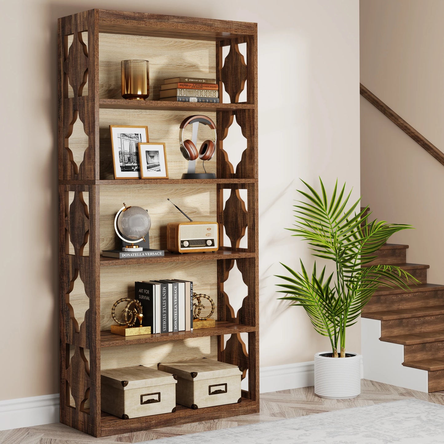 Tribesigns 5 Tier Industrial Bookcase Floor Standing Bookshelf