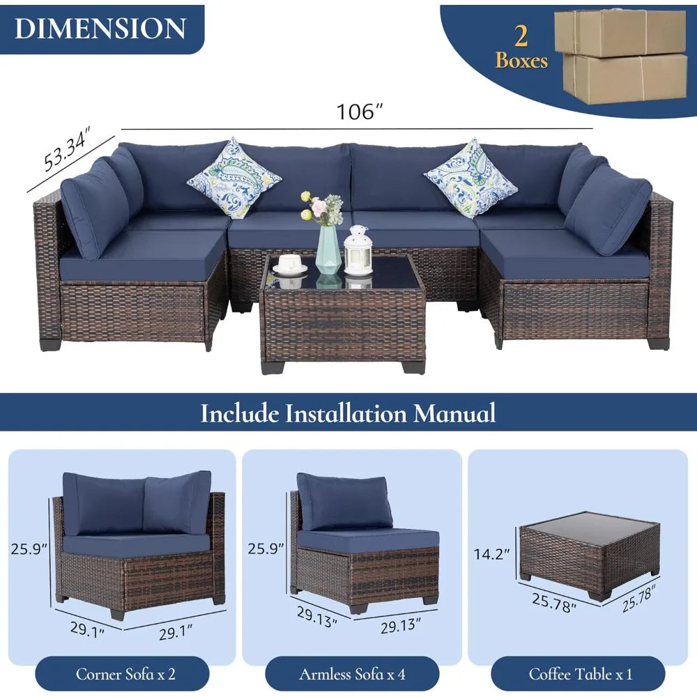 Angduo Outdoor Patio Furniture Set Wicker Sectional Sofa