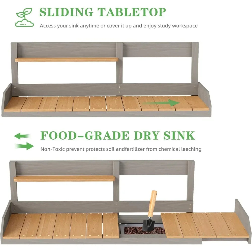 Guangbai Wooden Potting Bench With Sink And Storage