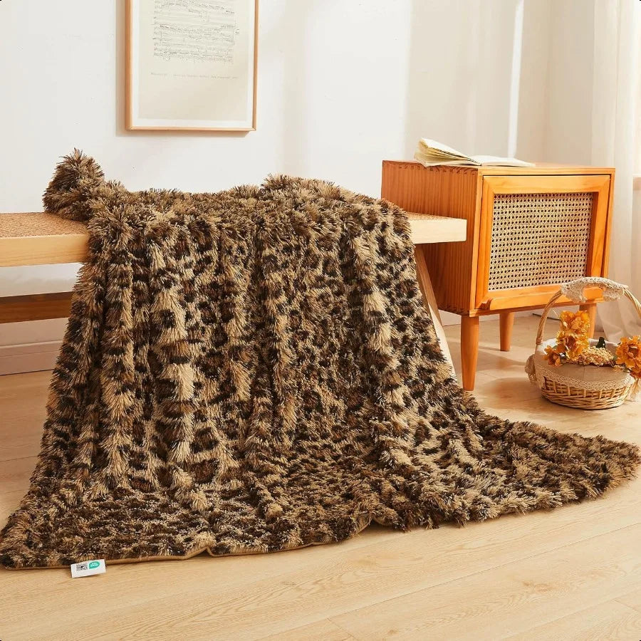 Guangdong Craft Of Weaving Leopard Print Faux Fur Throw Blanket Plush Decor Soft Cozy