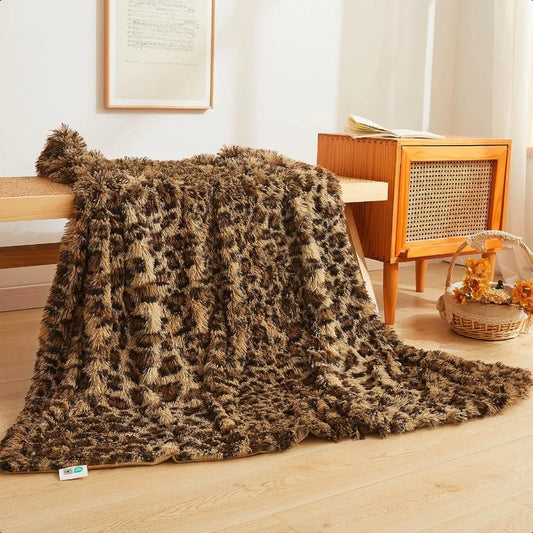 Guangdong Craft Of Weaving Leopard Print Faux Fur Throw Blanket Plush Decor Soft Cozy