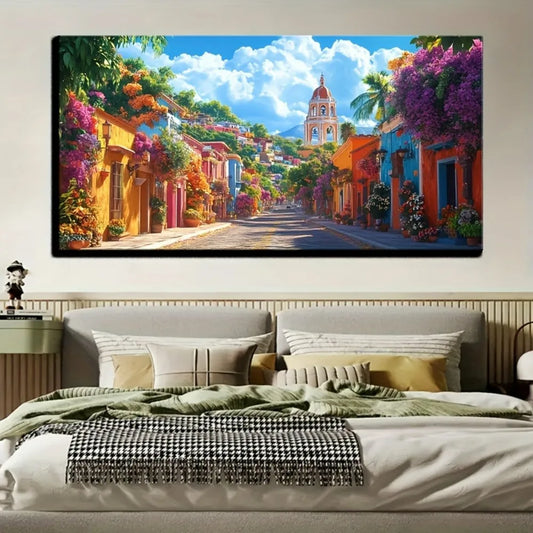 Hign-concerned Mexican Rural Street Colorful Mural Frame