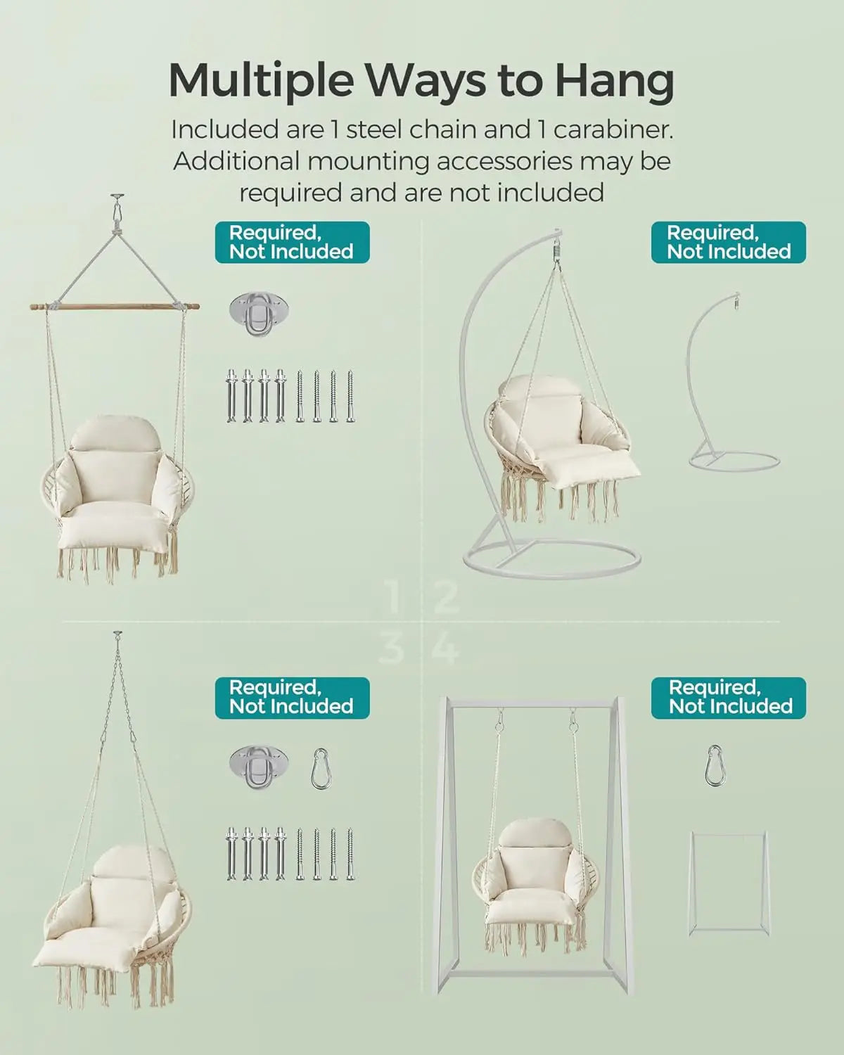 Folded Hanging Chair Hammock With Thick Cushion For Bedroom Patio