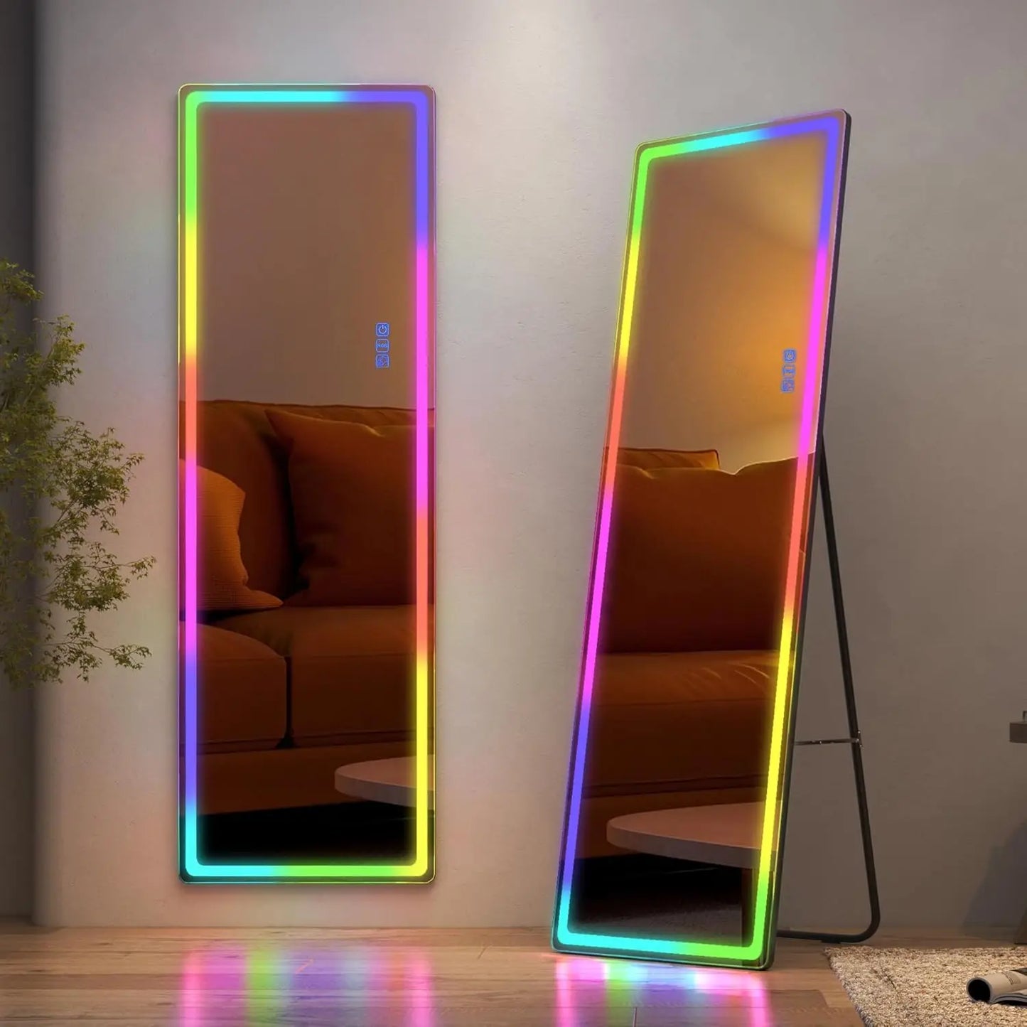 RGB LED Mirror, Full Length Mirror with Lights, 63 X 22 Floor Standing Mirror, Wall Mount Full Body Lighted Mirror, Stand