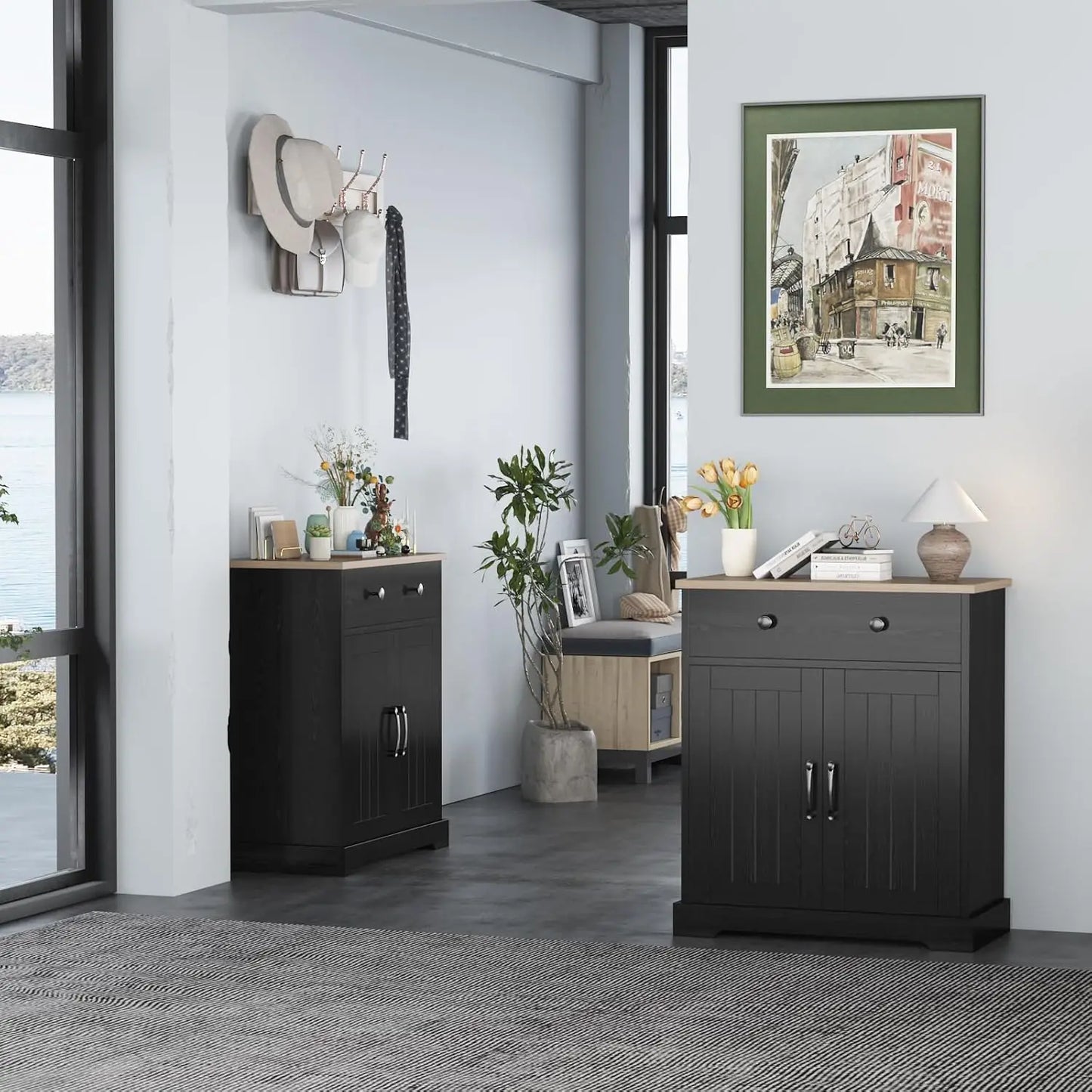 HobbyLane Kitchen Storage Cabinet Modern Buffet With Drawers And Doors