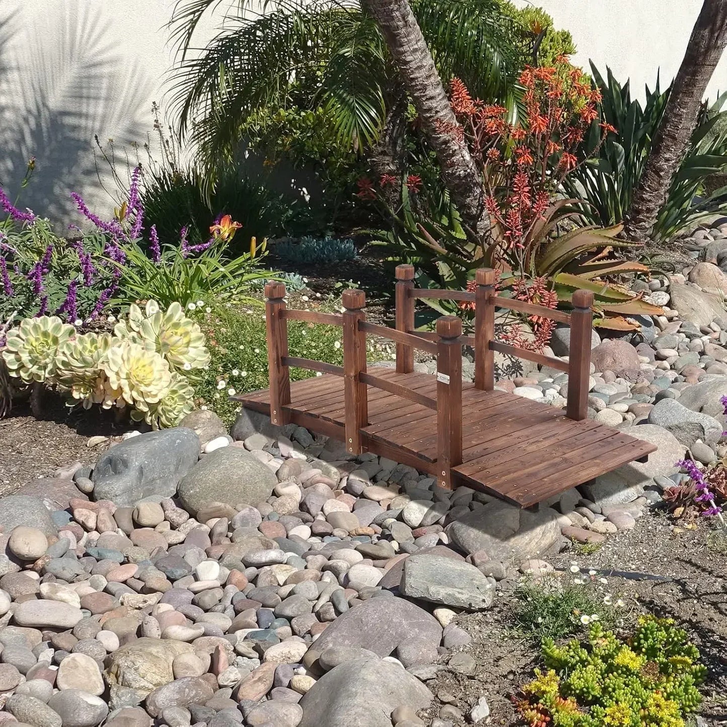 XMSJ Garden Bridge Classic Wooden Arch With Safety Rails