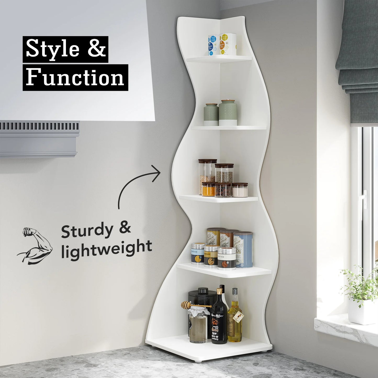 Tribesigns Five Tier Corner Shelf Wall Bookcase Organizer