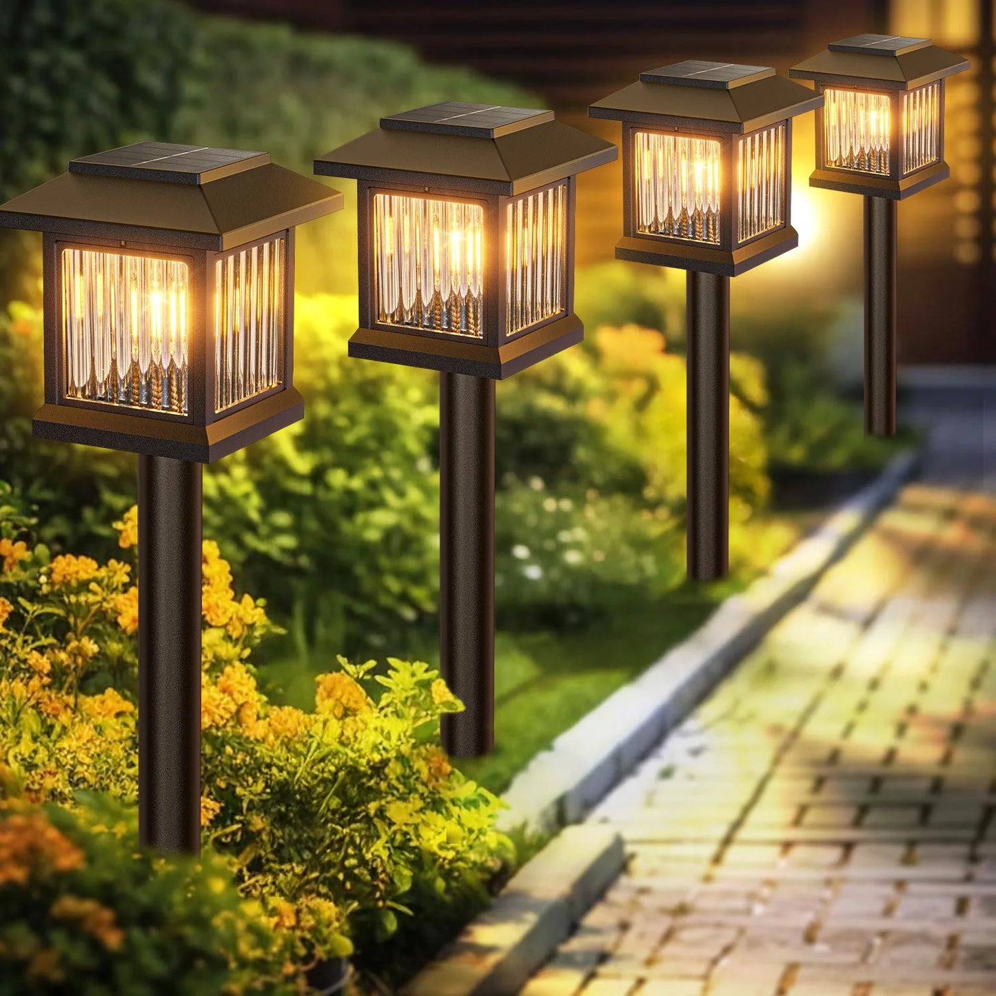 KPSTEK Solar Outdoor Lights 2 Pack Auto On Off Garden