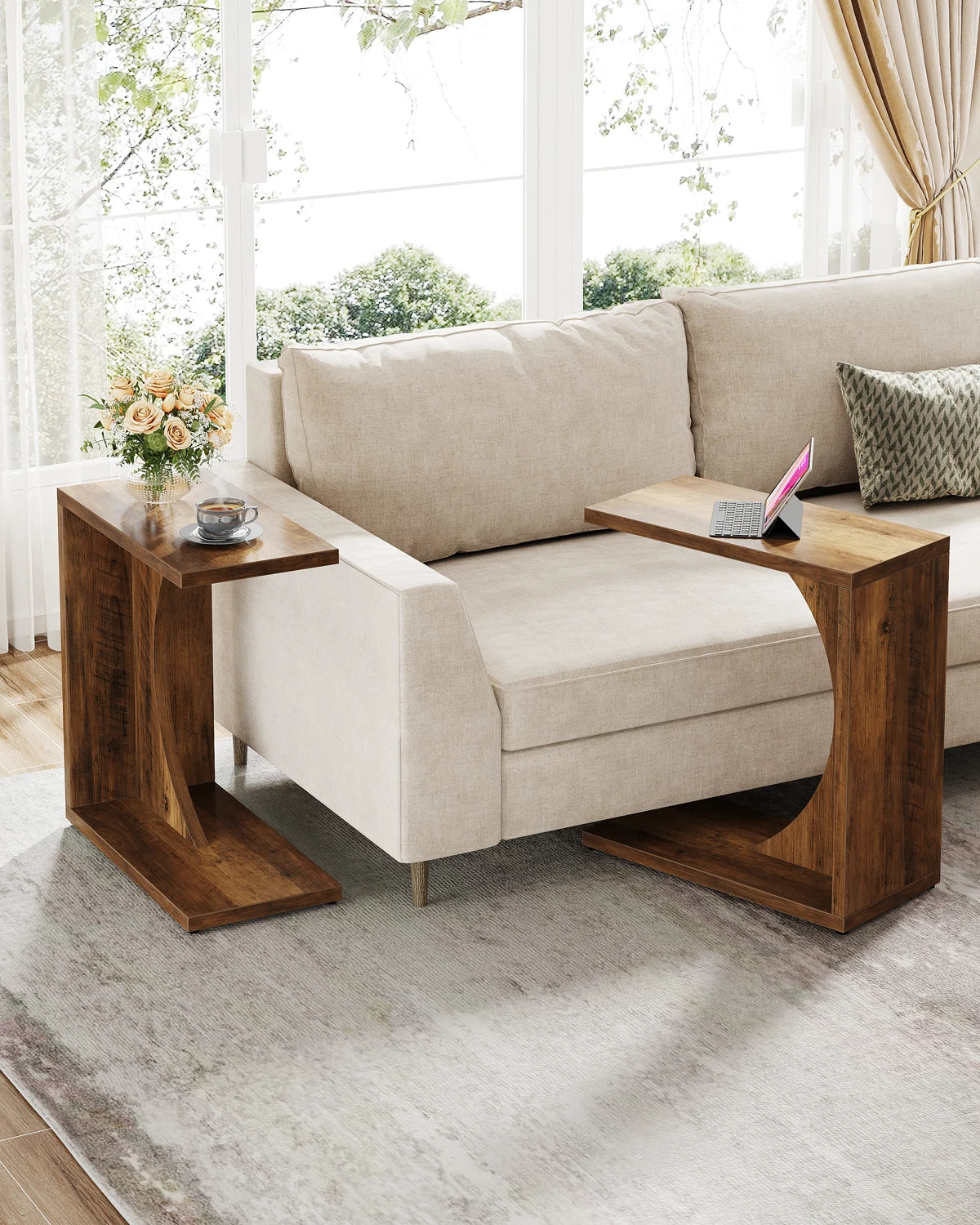 Tribesigns C-Shaped End Table, C Table for Sofa, Small Over Couch Tray, Side Table for Living Room, Bedroom
