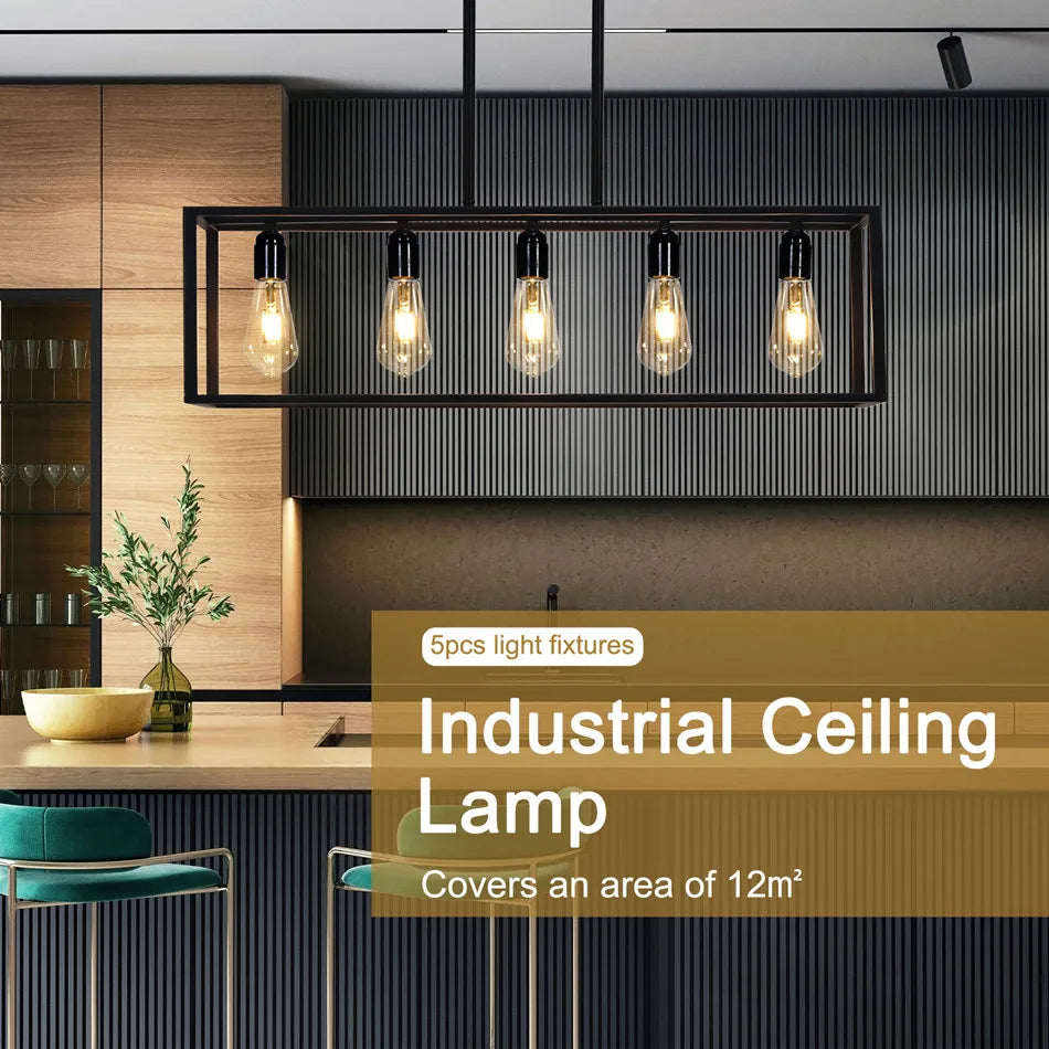Vrygle Industrial Five Bulb Ceiling Lamp For Kitchen Island