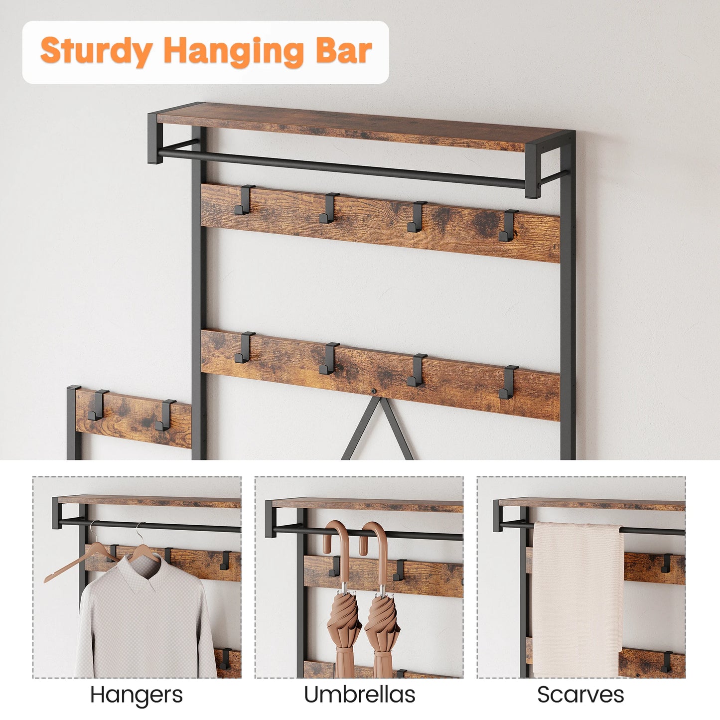 General Use Hall Tree With Shoe Storage Bench Coat Rack
