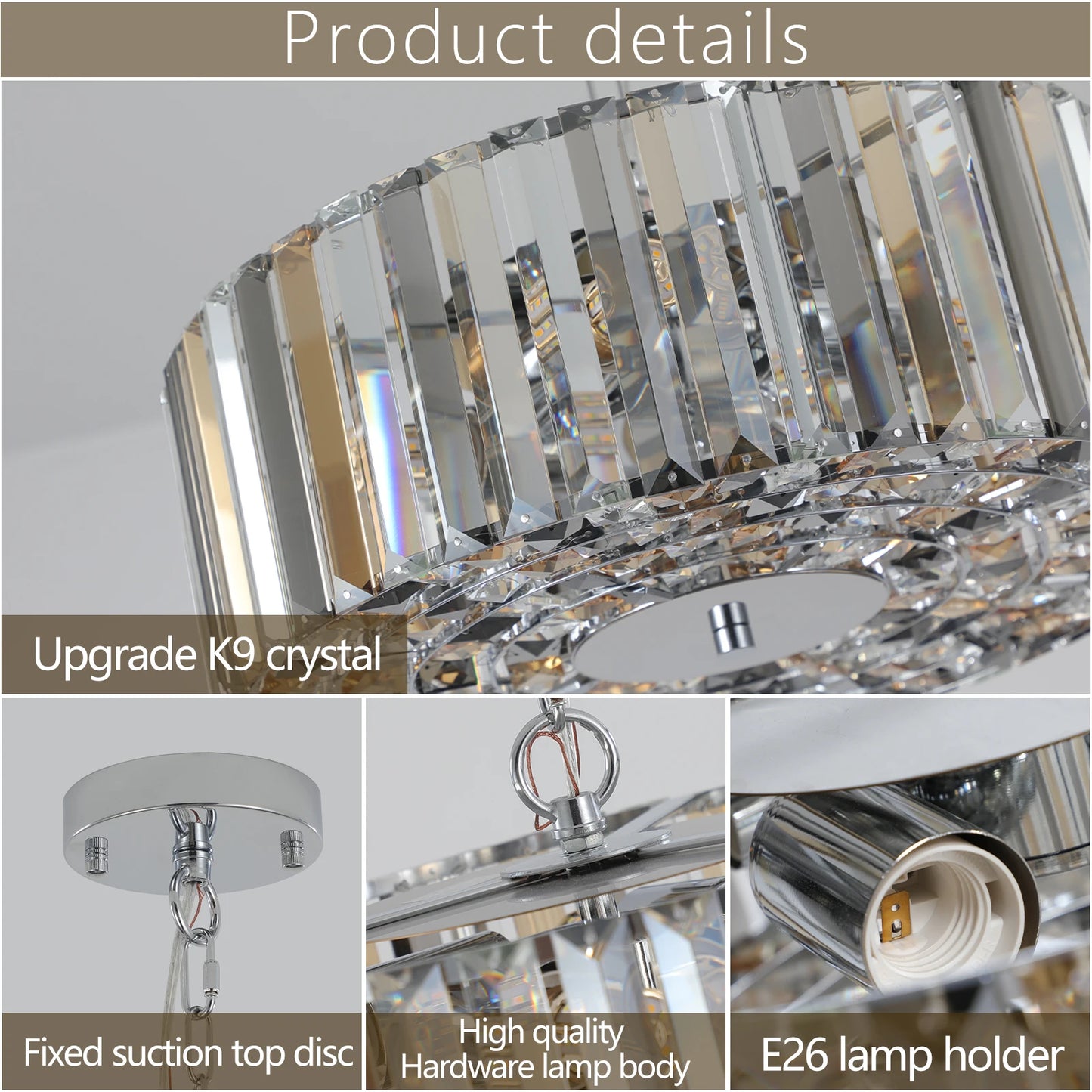 ARLGSITE Four Light Modern K9 Crystal Chandelier Pendant