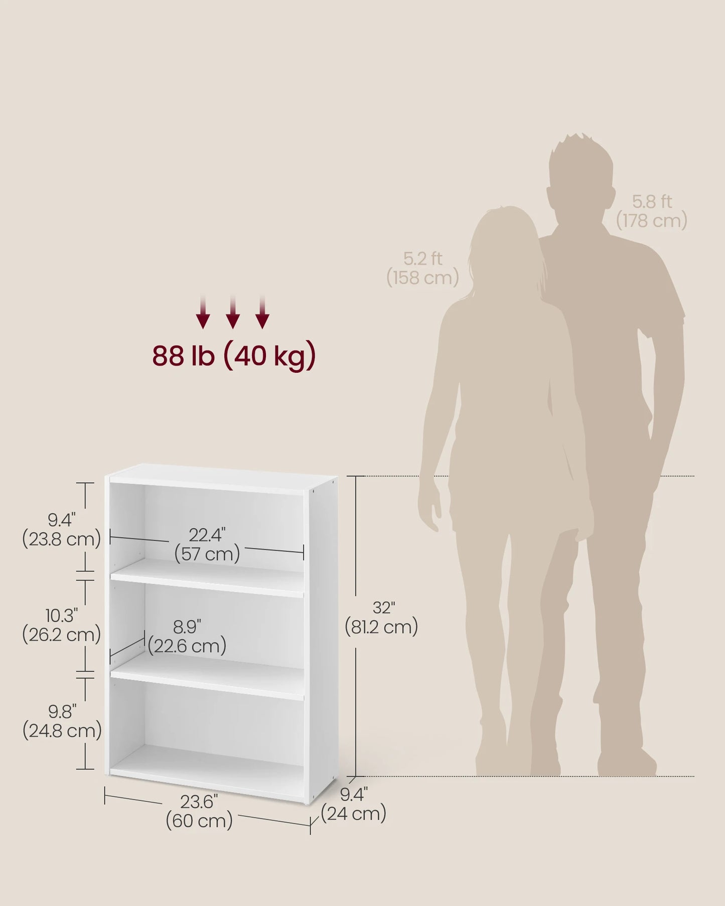 VASAGLE CUSTOS 3-Tier Bookshelf Open Storage for Living Room