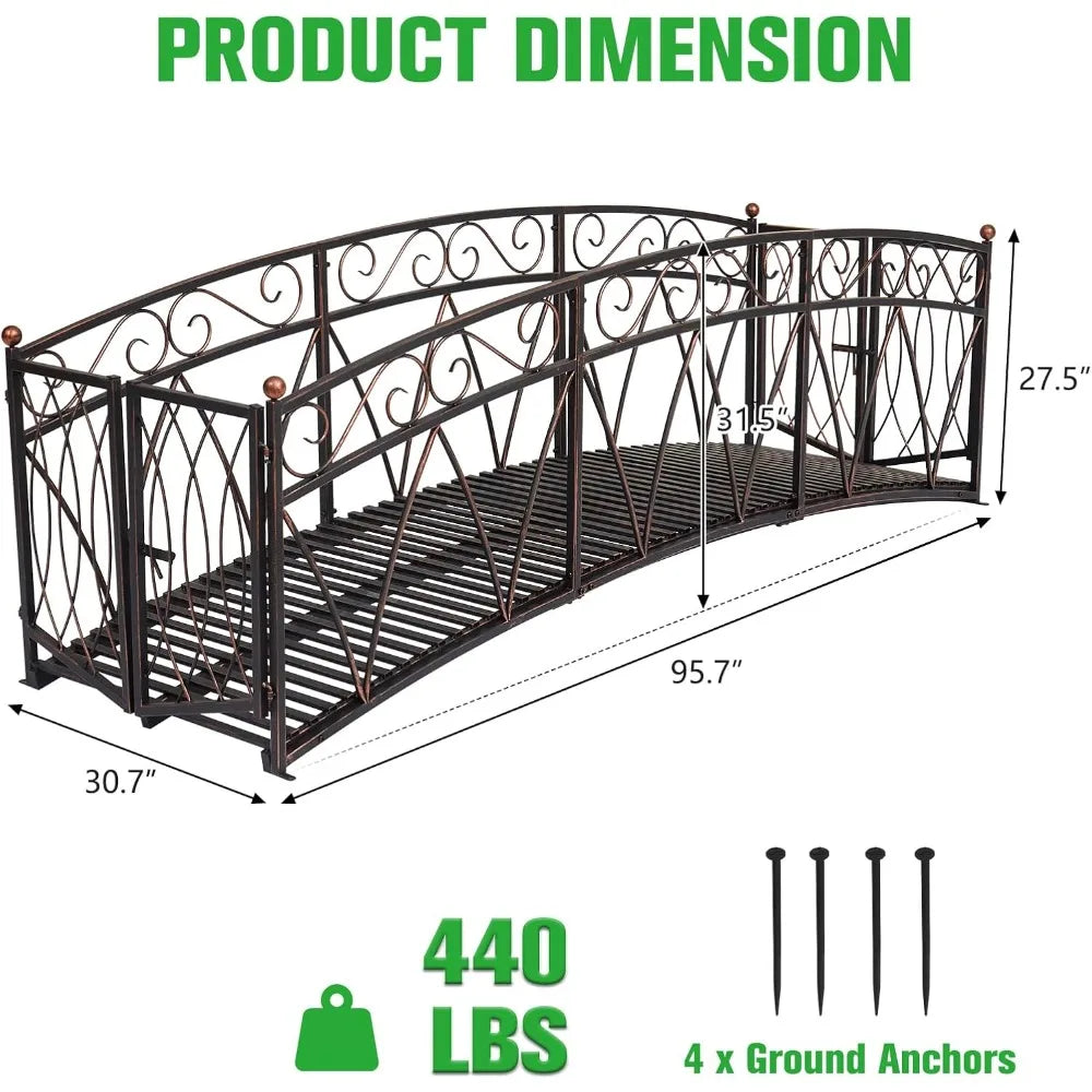 Garden Metal Bridge With Gate And Patterned Siderails
