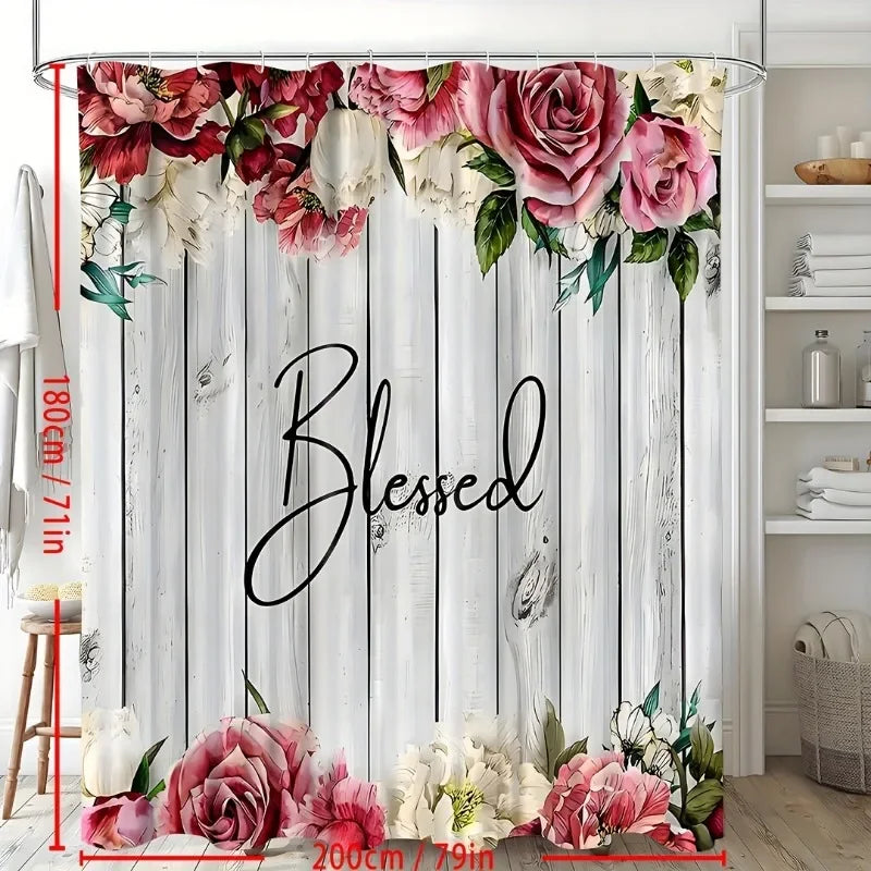 Warm Welcome Decor Flowers On White Shower Curtain Set