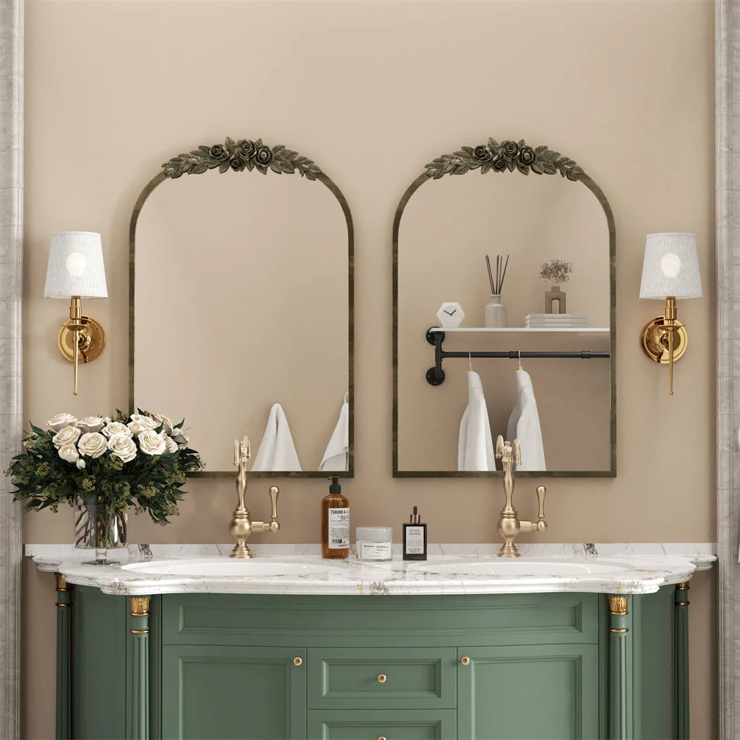 LUVODI Arched Wall Mirror With Resin Rose Pattern Frame