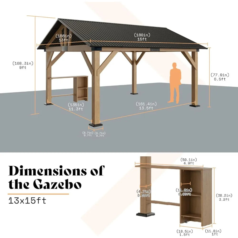 Feature Wood Gazebo With Bar Storage And Steel Gable Roof