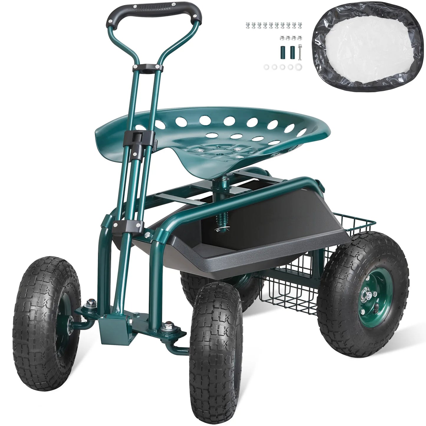 VEVOR Rolling Garden Cart With Seat And Wheels For Planting