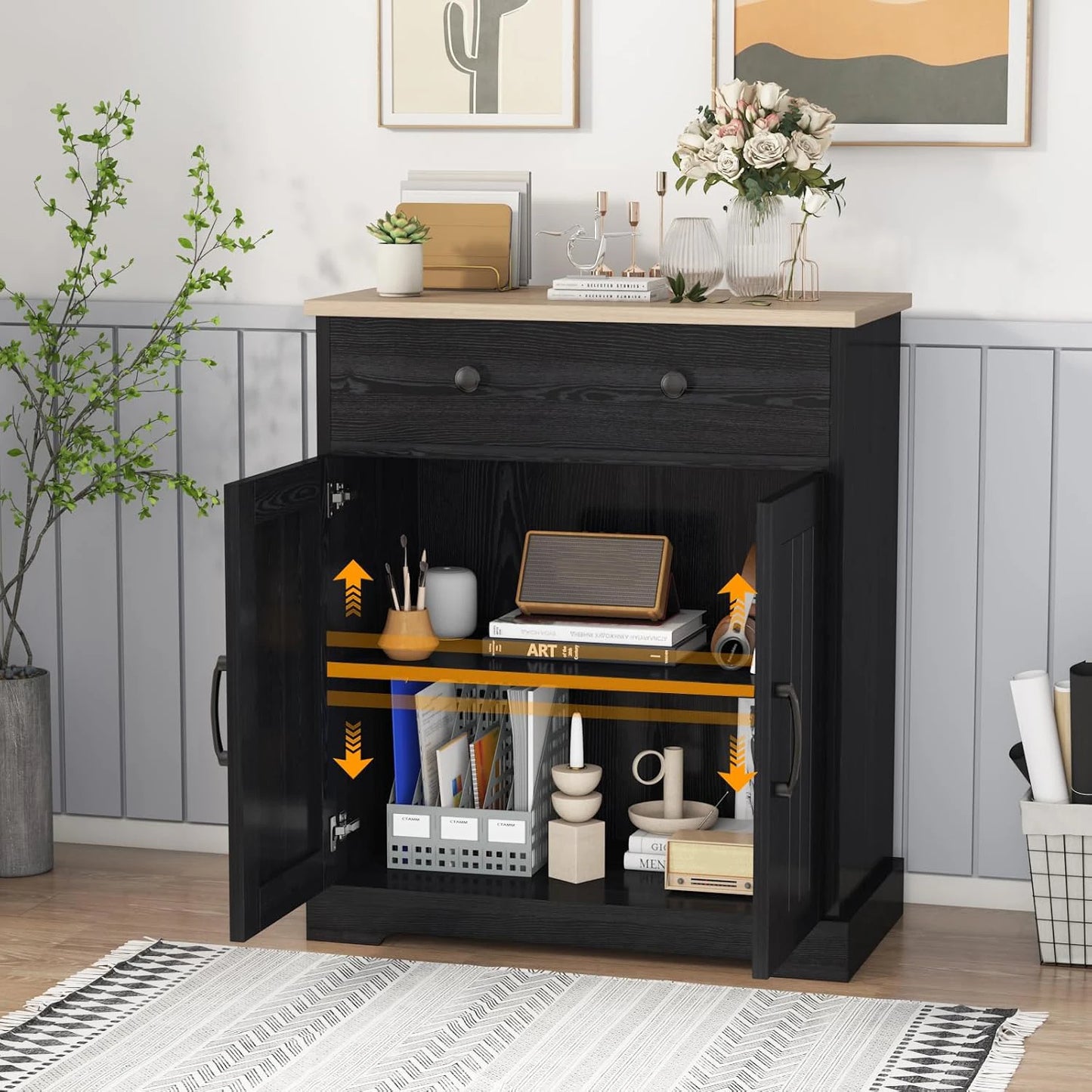 HobbyLane Kitchen Storage Cabinet Modern Buffet With Drawers And Doors