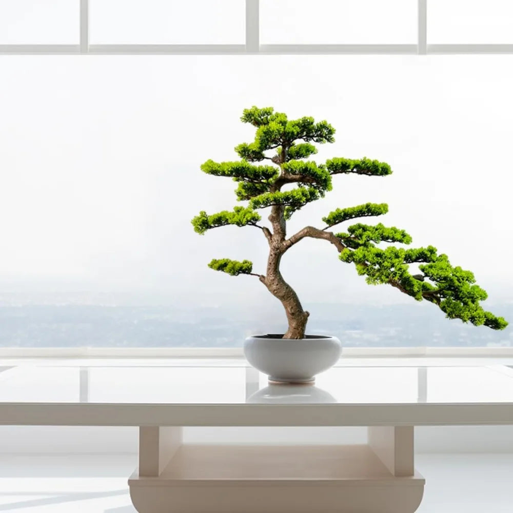 Artificial Bonsai Tree Juniper Faux Plant with Ceramic Pot