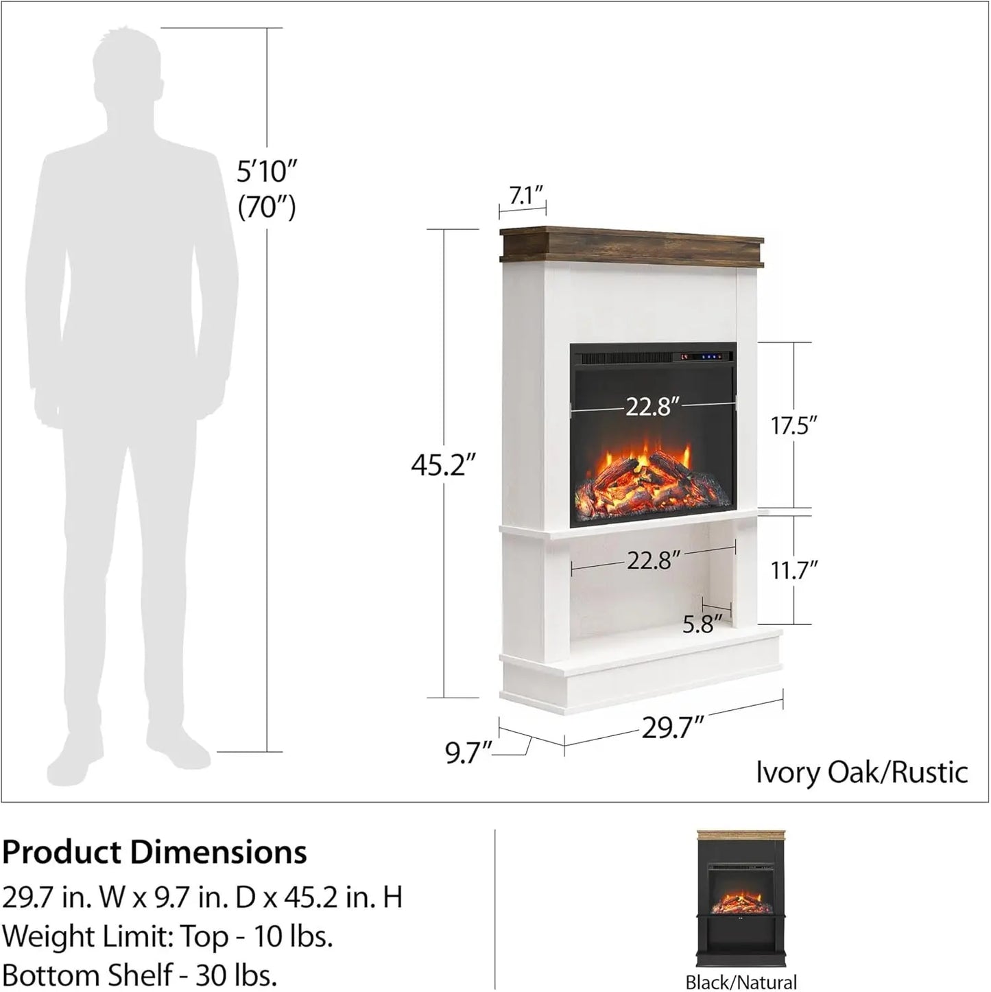 Ameriwood Home Mateo Electric Fireplace with Mantel and Shelf