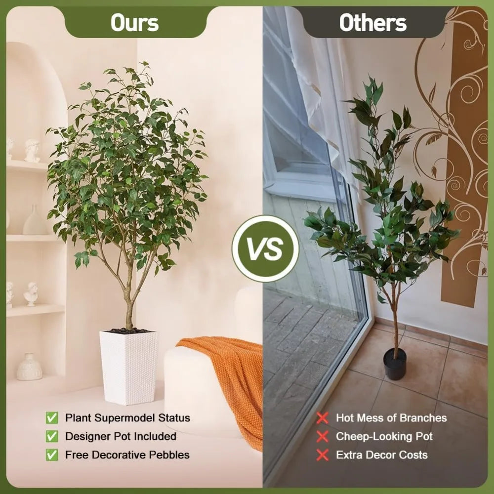 Artificial Ficus Tree With Planter And Silk Leaves Indoor